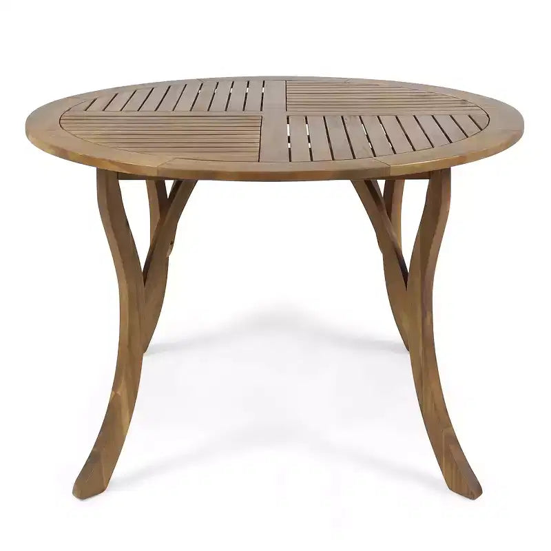 Christopher Knight Home Everett Patio Modern Acacia Wood 5-Piece Outdoor Dining Set with Round Table and 4 Rope Swivel Chairs