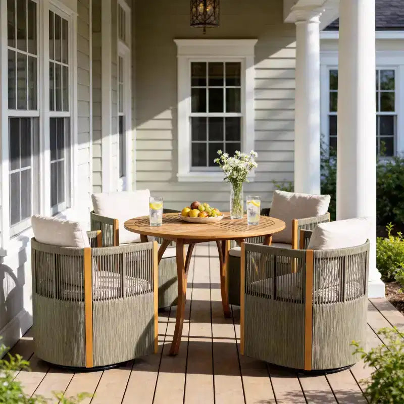 Christopher Knight Home Everett Patio Modern Acacia Wood 5-Piece Outdoor Dining Set with Round Table and 4 Rope Swivel Chairs