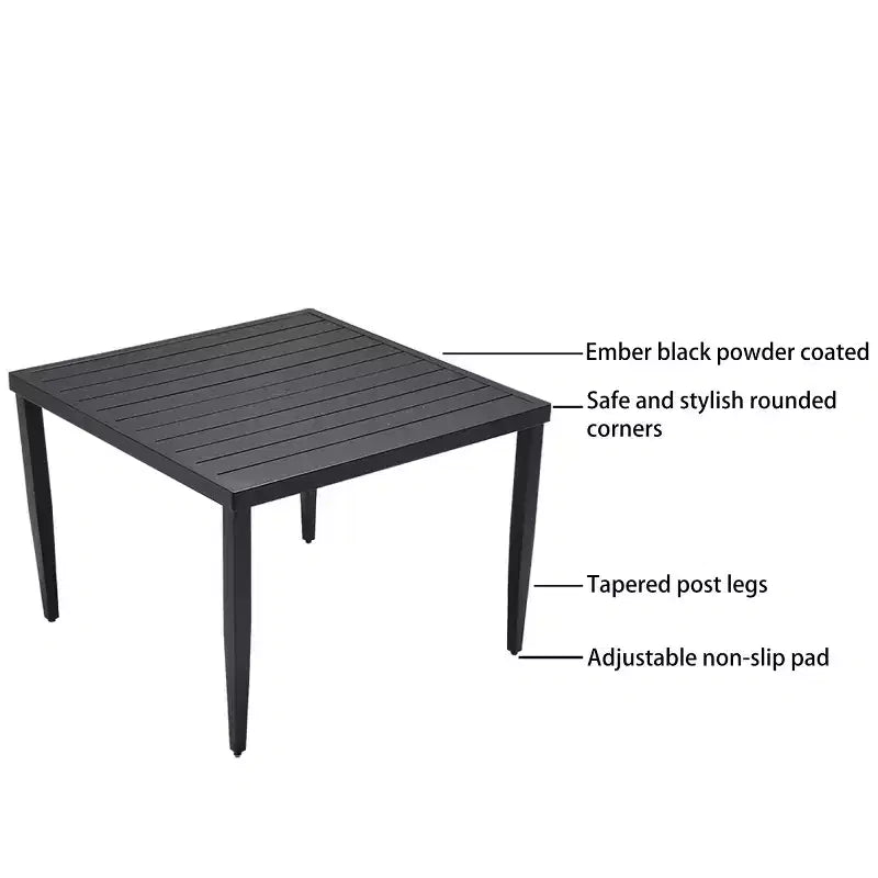 Ensemble de salle à manger d'extérieur moderne 5 pièces en aluminium, table carrée avec trou pour parasol et 4 fauteuils rembourrés pour patio, terrasse, arrière-cour-Panipeachy