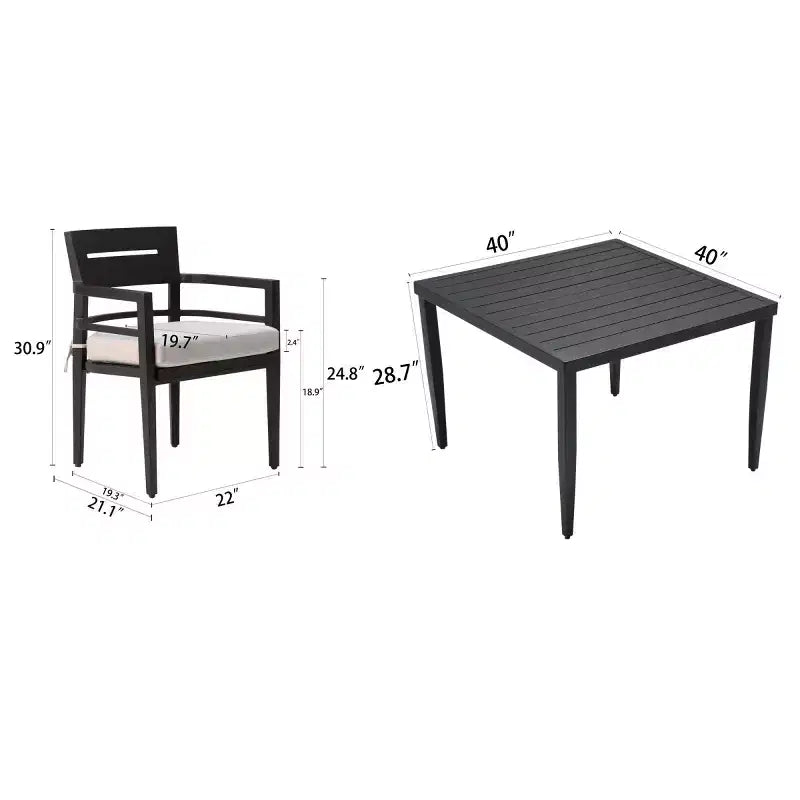 Ensemble de salle à manger d'extérieur moderne 5 pièces en aluminium, table carrée avec trou pour parasol et 4 fauteuils rembourrés pour patio, terrasse, arrière-cour-Panipeachy