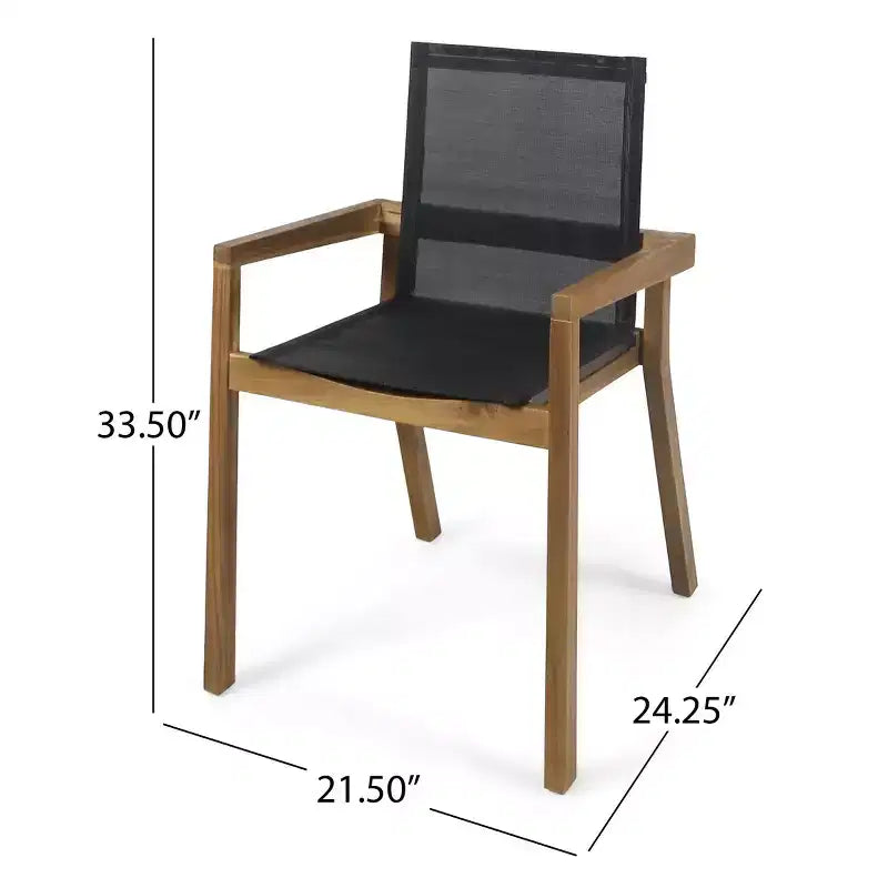 7-Piece Wood Outdoor Extendable Dining Table Set, 6 Mesh Seats Chairs with Wood Frame, Modern Patio Furniture Set for Backyard-Panipeachy