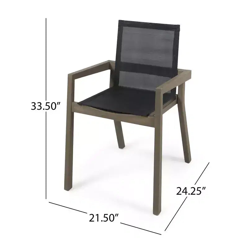 7-Piece Wood Outdoor Extendable Dining Table Set, 6 Mesh Seats Chairs with Wood Frame, Modern Patio Furniture Set for Backyard-Panipeachy