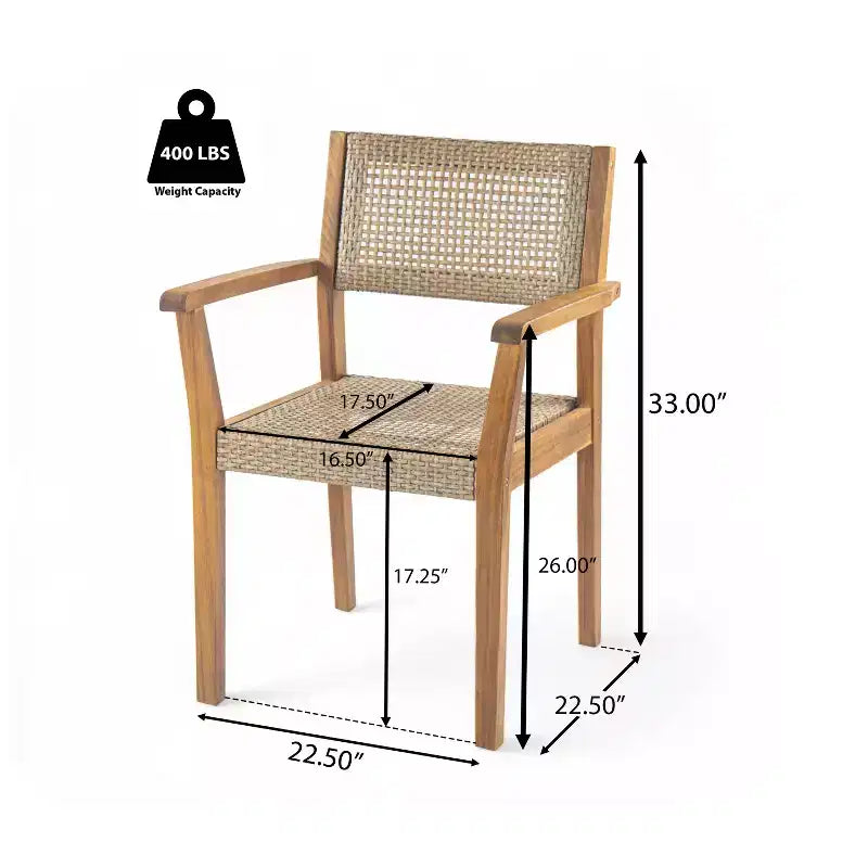 Christopher Knight Home Lucian 5 Piece Patio Farmhouse Acacia Wood Wicker Dining Set with Cushions and Slatted Table