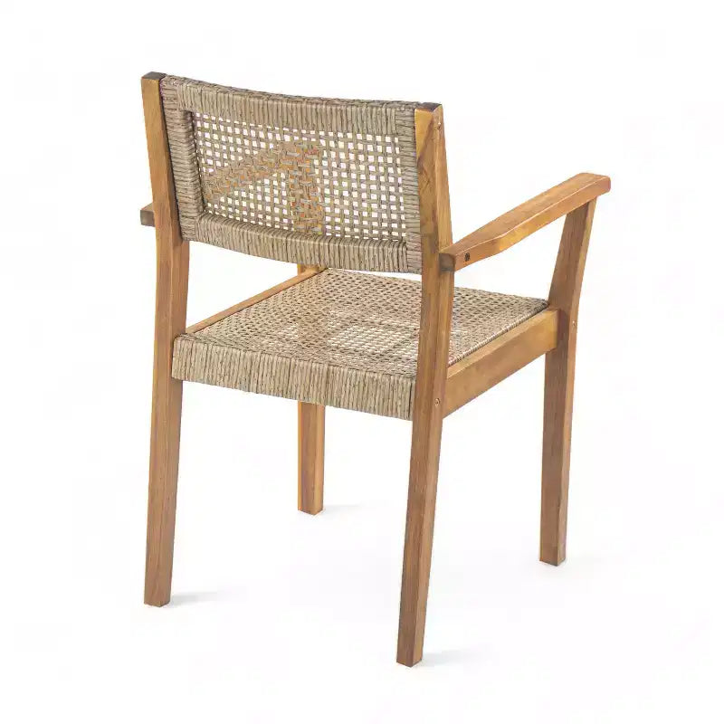 Christopher Knight Home Lucian 5 Piece Patio Farmhouse Acacia Wood Wicker Dining Set with Cushions and Slatted Table