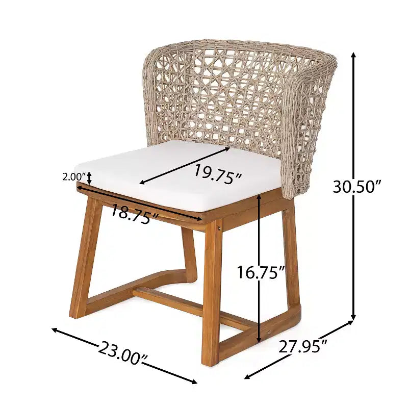 Christopher Knight Home Priya Modern 7 Piece Acacia Patio Dining Chairs with Natural Wicker and Slatted Table