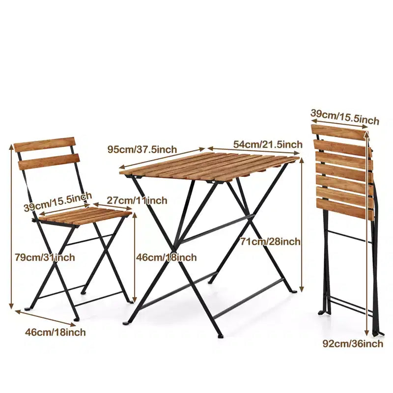 Ensemble de salle à manger de patio 5 pièces Gymax en bois d'acacia avec chaises pliantes à lattes et plateau de table, cadres métalliques robustes pour l'extérieur et l'intérieur