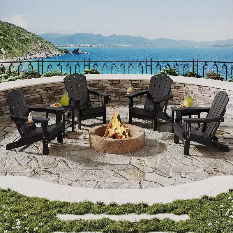 HDPE Rocking Chair Outdoor Set of 2 with Side Table - Poly High Back Porch Rocker Chairs for Adults - All Weather Resistant Furniture for Patio