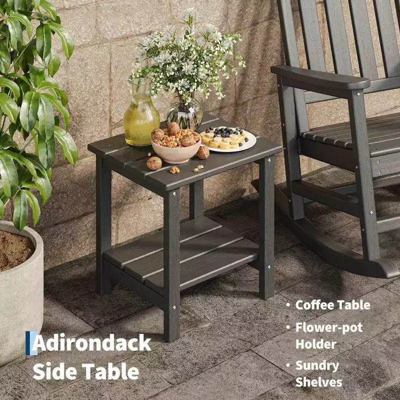 HDPE Rocking Chair Outdoor Set of 2 with Side Table - Poly High Back Porch Rocker Chairs for Adults - All Weather Resistant Furniture for Patio