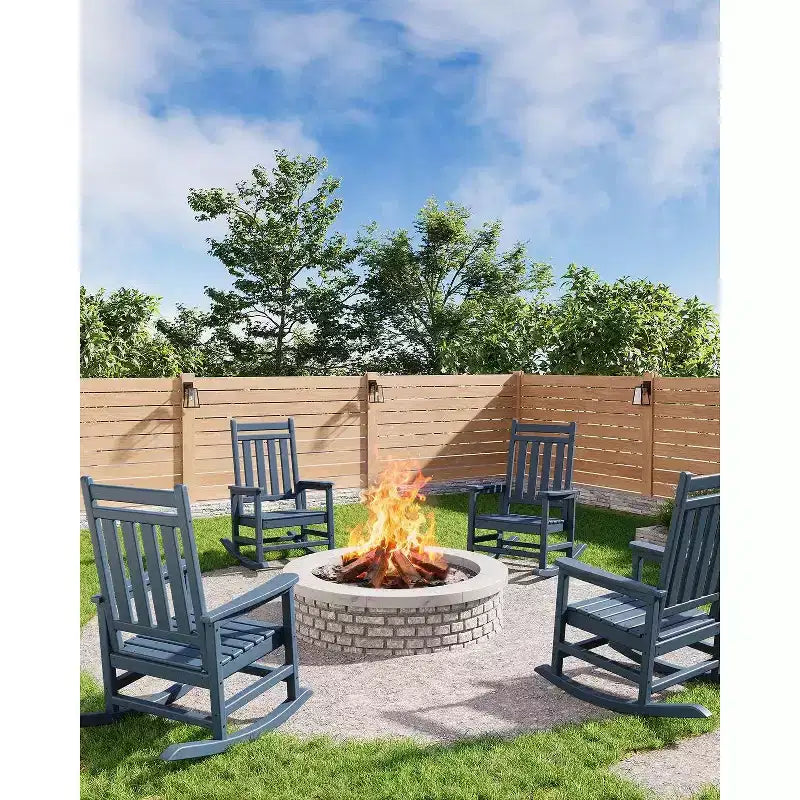 HDPE Rocking Chair Outdoor Set of 2 with Side Table - Poly High Back Porch Rocker Chairs for Adults - All Weather Resistant Furniture for Patio