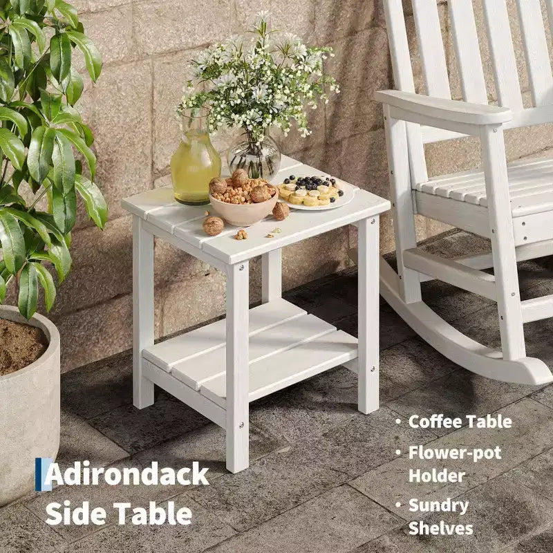 HDPE Rocking Chair Outdoor Set of 2 with Side Table - Poly High Back Porch Rocker Chairs for Adults - All Weather Resistant Furniture for Patio
