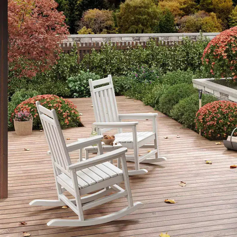 HDPE Rocking Chair Outdoor Set of 2 with Side Table - Poly High Back Porch Rocker Chairs for Adults - All Weather Resistant Furniture for Patio
