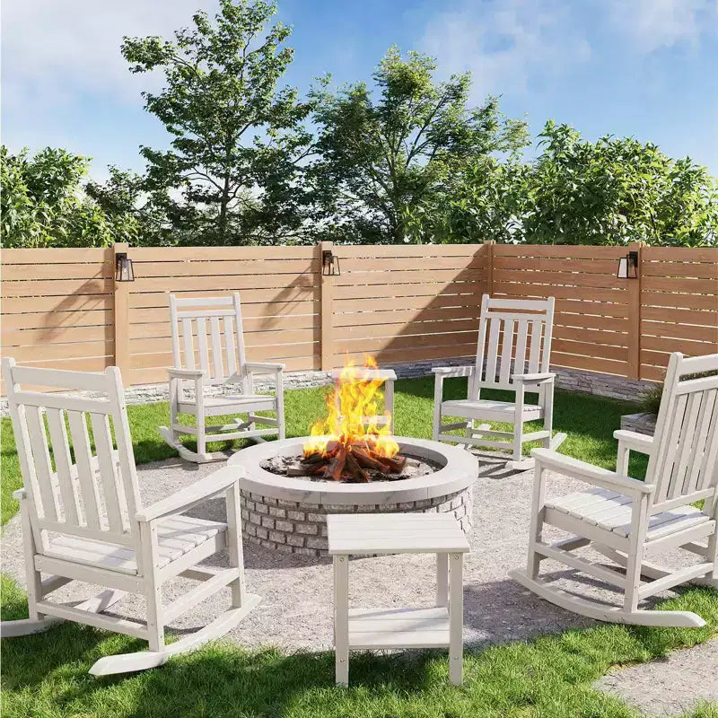 HDPE Rocking Chair Outdoor Set of 2 with Side Table - Poly High Back Porch Rocker Chairs for Adults - All Weather Resistant Furniture for Patio