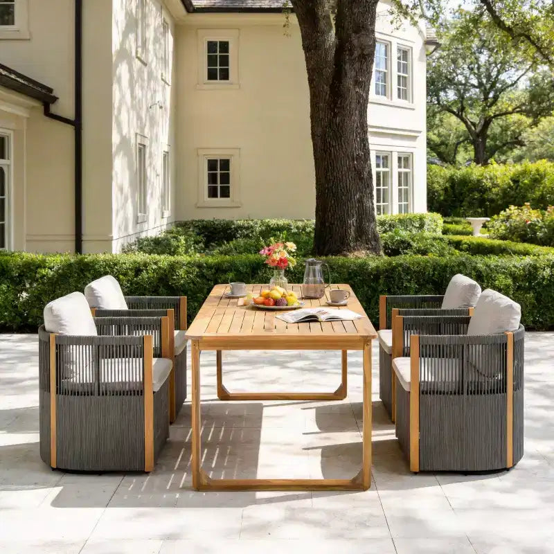Christopher Knight Home Calvin Patio Modern Acacia Wood 5-Piece Dining Set with 4 Swivel Dining Chairs and Table