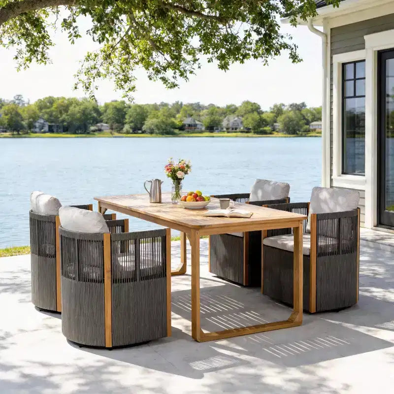 Christopher Knight Home Calvin Patio Modern Acacia Wood 5-Piece Dining Set with 4 Swivel Dining Chairs and Table