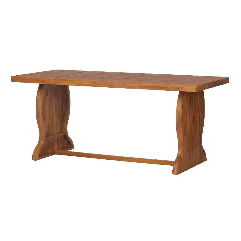 Christopher Knight Home Lorenzo Modern 7 Piece Acacia Wood Dining Table Set with Slatted Design and Fishtail-Shaped Legs