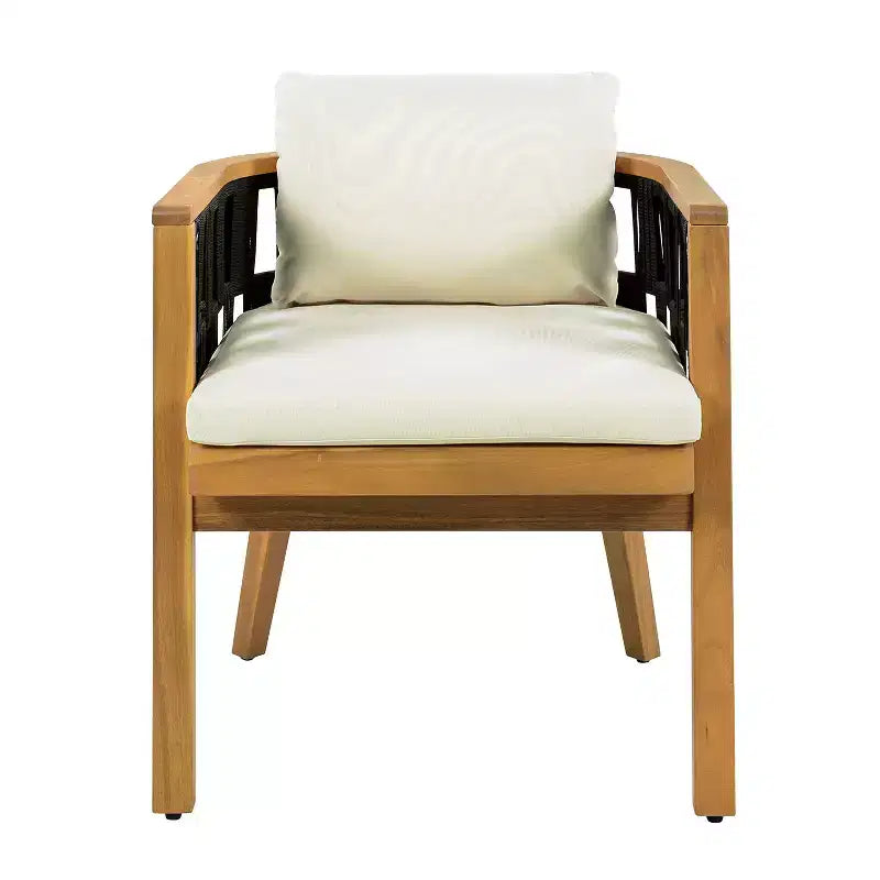 Christopher Knight Home Gavin Patio Modern Acacia Wood 5-Piece Dining Set with 4 Wicker Rope Dining Chairs