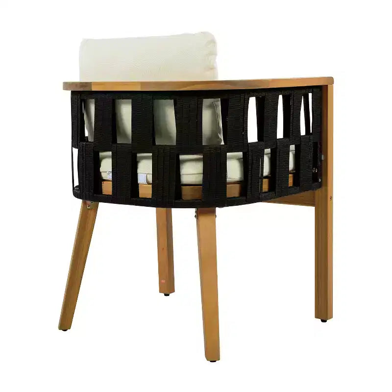Christopher Knight Home Gavin Patio Modern Acacia Wood 5-Piece Dining Set with 4 Wicker Rope Dining Chairs