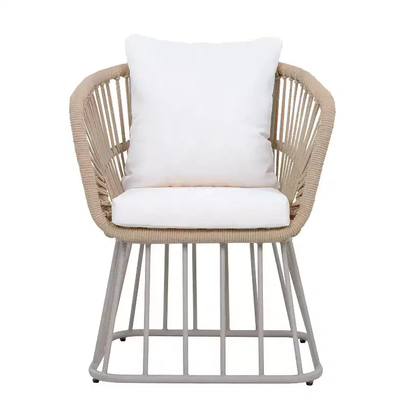 Christopher Knight Home David Patio Modern Steel 5-Piece Dining Set Wood-Top Table and 4 Woven Wicker Chairs
