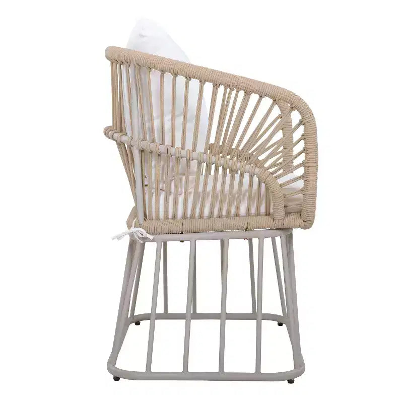Christopher Knight Home David Patio Modern Steel 5-Piece Dining Set Wood-Top Table and 4 Woven Wicker Chairs