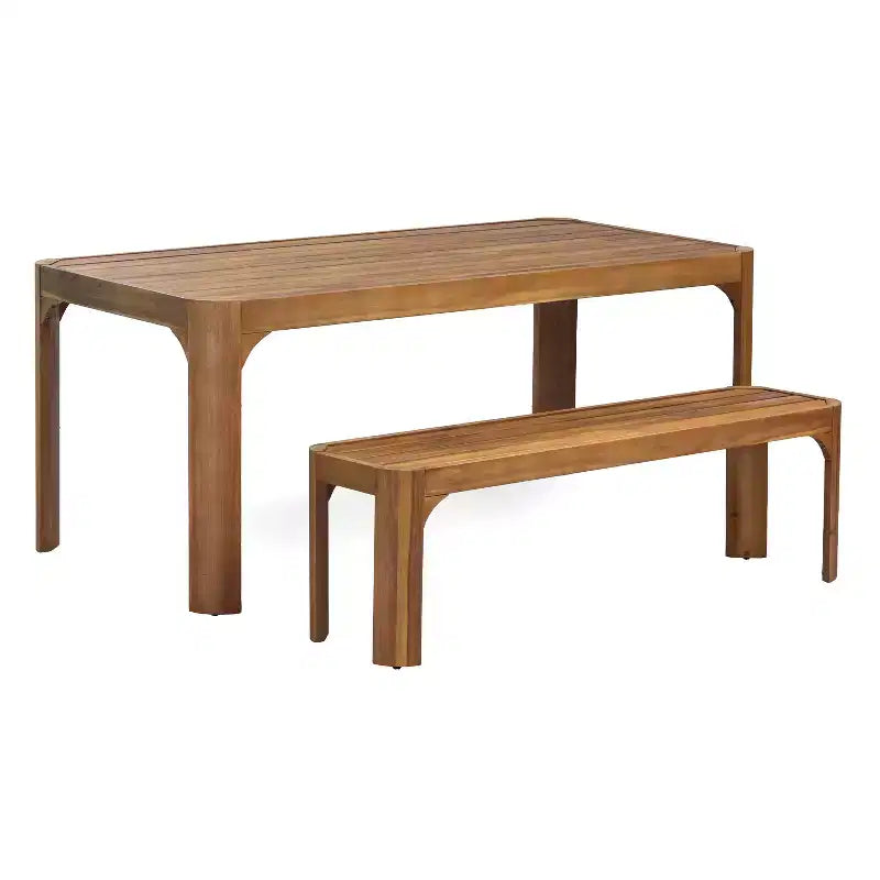 Christopher Knight Home Bao Modern 2 Piece Acacia Wood Patio Dining Set with Slatted Design