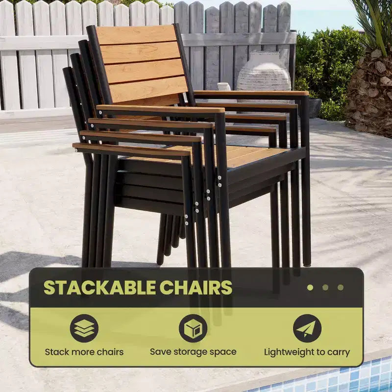 Crestlive Products Outdoor 11pcs Patio Dining Set Stackable Armchairs Wood Like Table With Umbrella Hole For Large Gatherings