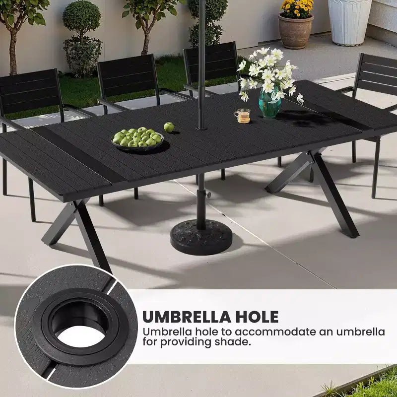Crestlive Products Outdoor 11pcs Patio Dining Set Stackable Armchairs Wood Like Table With Umbrella Hole For Large Gatherings