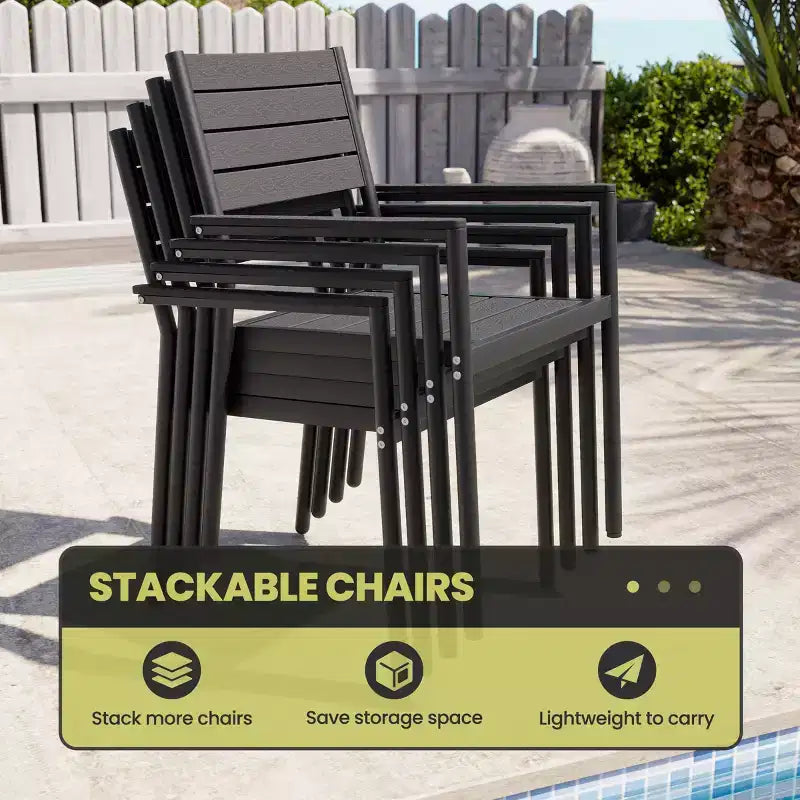 Crestlive Products Outdoor 11pcs Patio Dining Set Stackable Armchairs Wood Like Table With Umbrella Hole For Large Gatherings