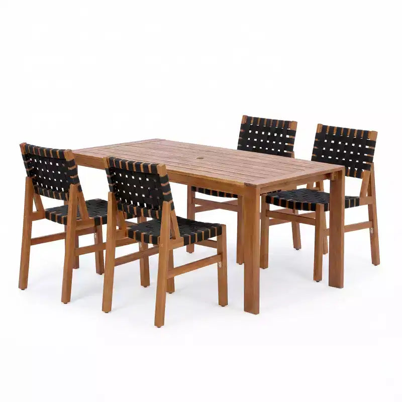 Christopher Knight Home Prem Modern 5 Piece Acacia Wood Patio Dining Set with PE Woven Rope and Slatted Table