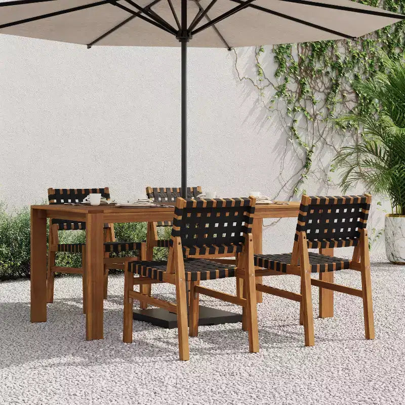 Christopher Knight Home Prem Modern 5 Piece Acacia Wood Patio Dining Set with PE Woven Rope and Slatted Table