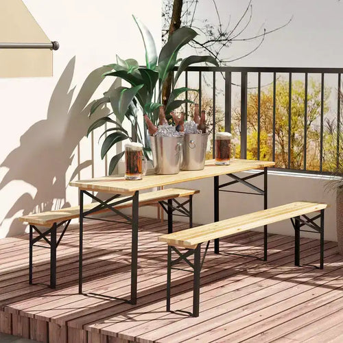 6' Portable Picnic Table and Bench Set, Outdoor Wooden Folding Camping Dining Table for Patio Garden Activities