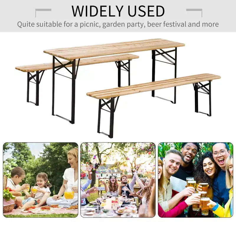 6' Portable Picnic Table and Bench Set, Outdoor Wooden Folding Camping Dining Table for Patio Garden Activities