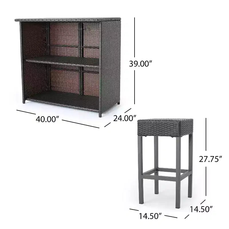 Christopher Knight Home Toronto 3 Piece Patio Traditional Rattan Bar Set
