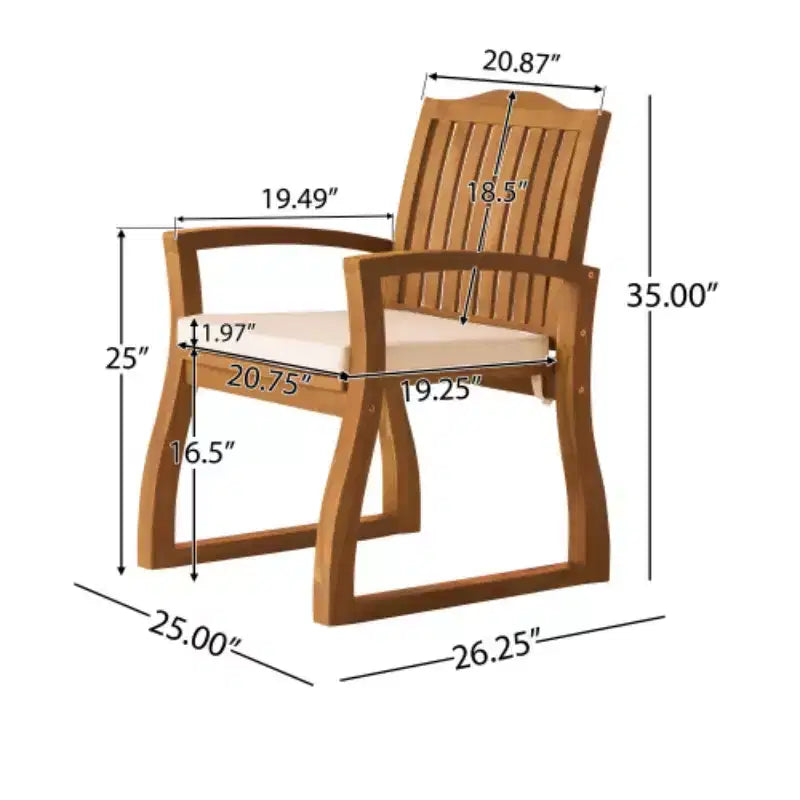 7-Piece Outdoor Dining Set with Acacia Wood Table and 6 Cushioned Chairs, Patio Dining Furniture for Backyard, Deck & Poolside-Panipeachy
