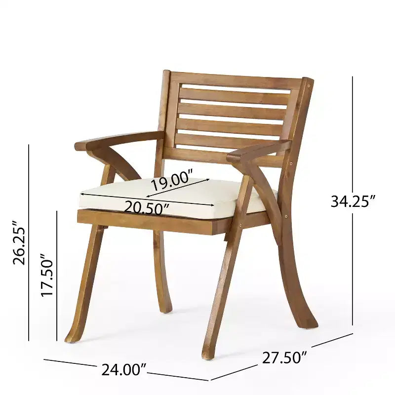3 Pieces Outdoor Patio Dining Set, Hermosa KD Wood Table & Chairs with Cushions, Teak Finish