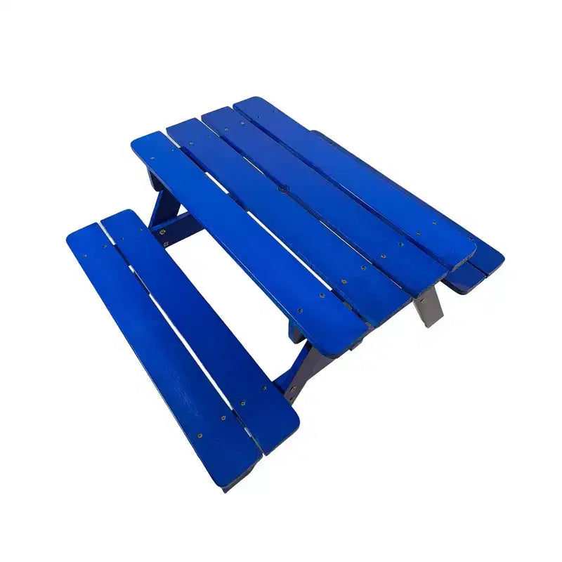 Kids Wooden Picnic Table and Bench Set, Children's Outdoor Dining Table and Chairs, Blue Patio Table for Eating, Drawing, Crafts and Play
