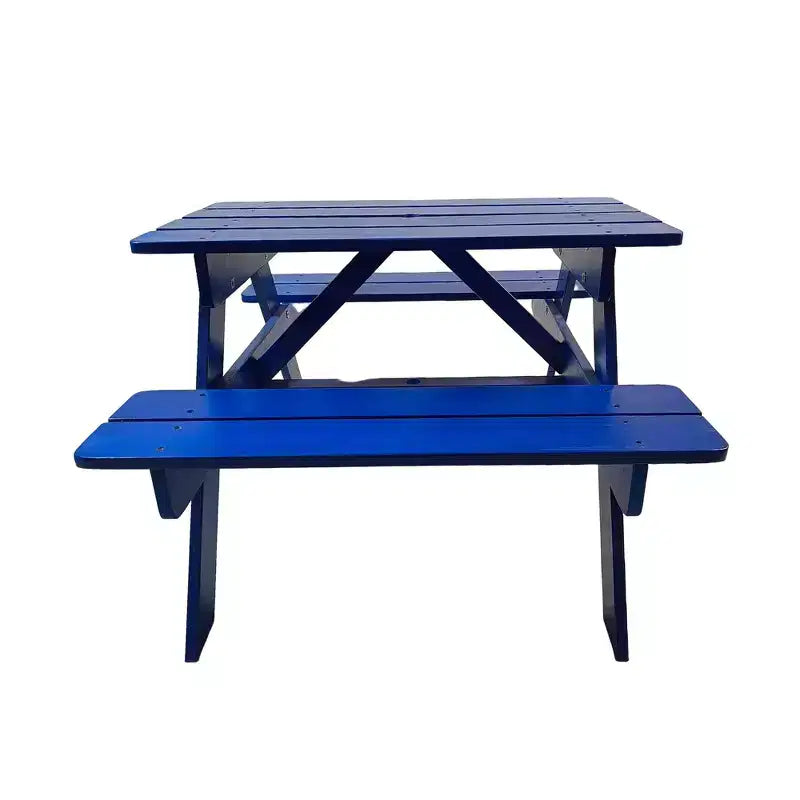Kids Wooden Picnic Table and Bench Set, Children's Outdoor Dining Table and Chairs, Blue Patio Table for Eating, Drawing, Crafts and Play
