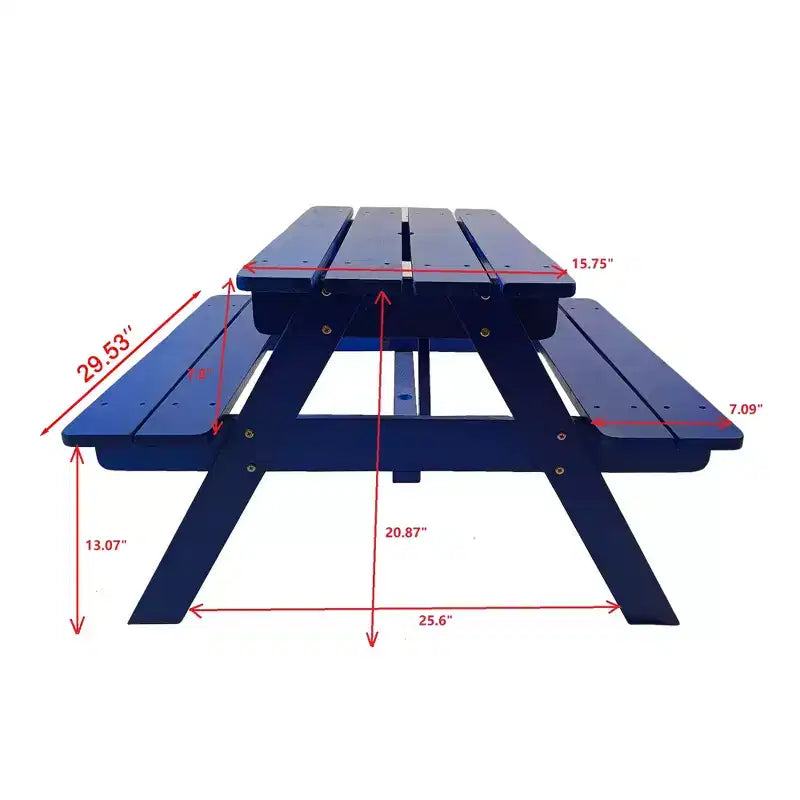 Kids Wooden Picnic Table and Bench Set, Children's Outdoor Dining Table and Chairs, Blue Patio Table for Eating, Drawing, Crafts and Play