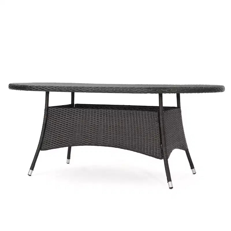 Christopher Knight Home Freya Modern 7 Piece Metal Patio Dining Set with Oval Table and PE Rattan Design
