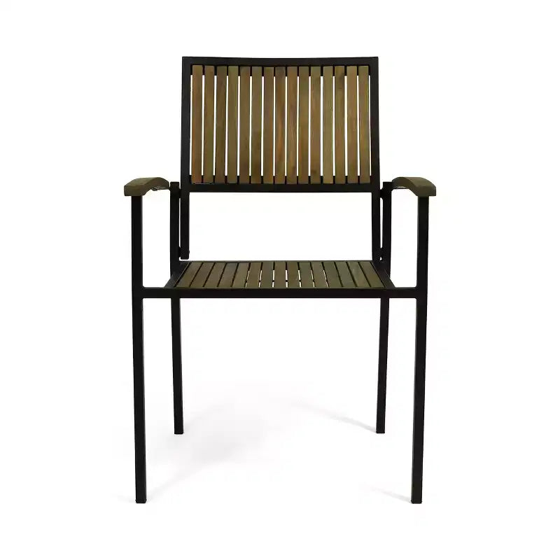 Christopher Knight Home Leif Modern 5 Piece Patio Acacia and Iron Dining Set with Square Table and Slatted Design