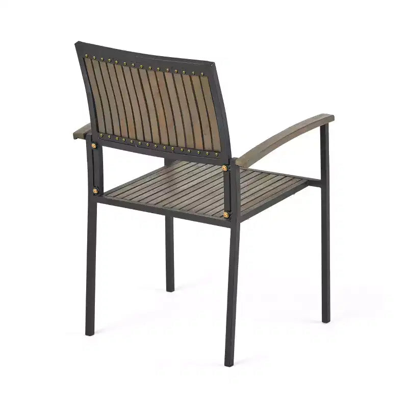 Christopher Knight Home Leif Modern 5 Piece Patio Acacia and Iron Dining Set with Square Table and Slatted Design