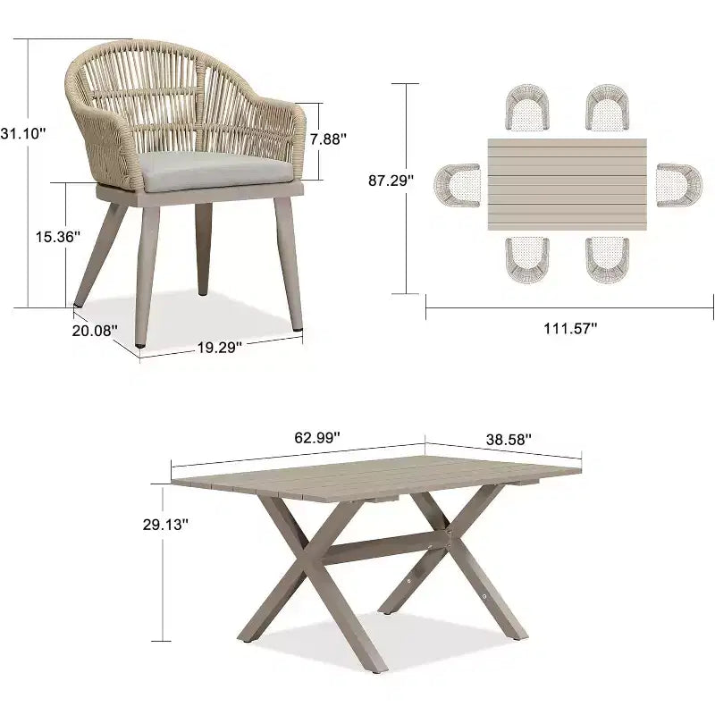 PURPLE LEAF Outdoor Dining Set with Patio Aluminium Dining Table and Wicker Rattan Chairs