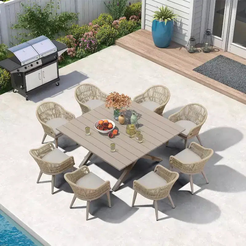 PURPLE LEAF Outdoor Dining Set with Patio Aluminium Dining Table and Wicker Rattan Chairs