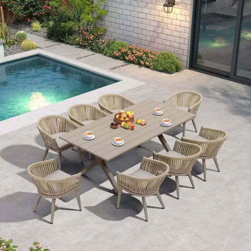 PURPLE LEAF Outdoor Dining Set with Patio Aluminium Dining Table and Wicker Rattan Chairs