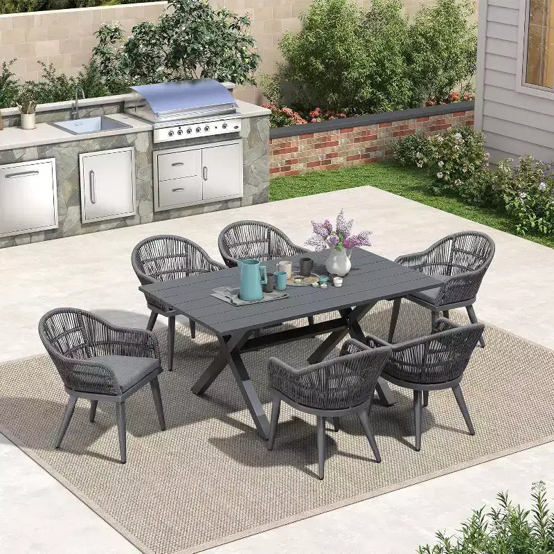 PURPLE LEAF Outdoor Dining Set with Patio Aluminium Dining Table and Wicker Rattan Chairs
