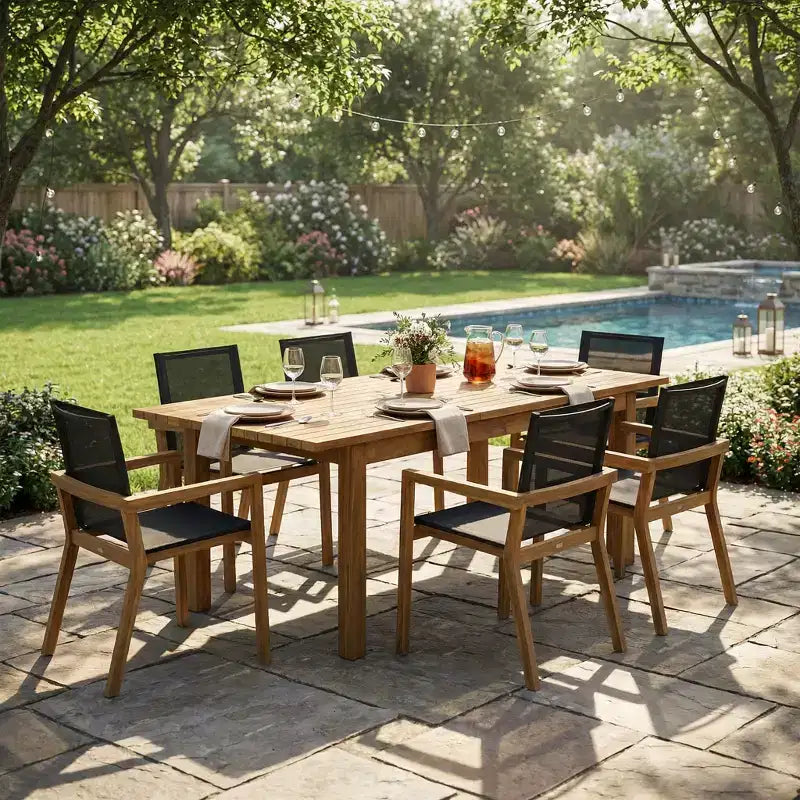 Christopher Knight Home Sofia 7 Piece Outdoor Rustic Acacia Wood Dining Set with Mesh Chairs