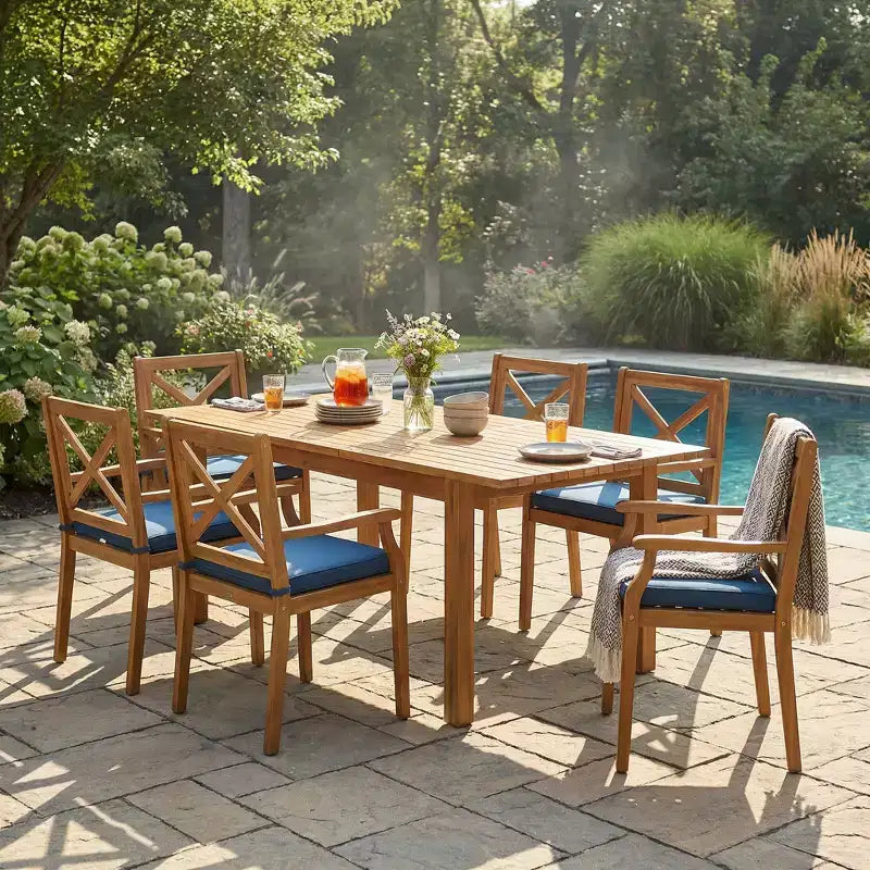 Christopher Knight Home Fiora 7 Piece Rustic Patio Acacia Wood Dining Set with Expandable Table