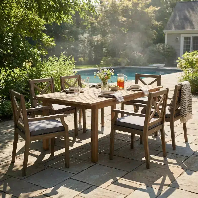Christopher Knight Home Fiora 7 Piece Rustic Patio Acacia Wood Dining Set with Expandable Table