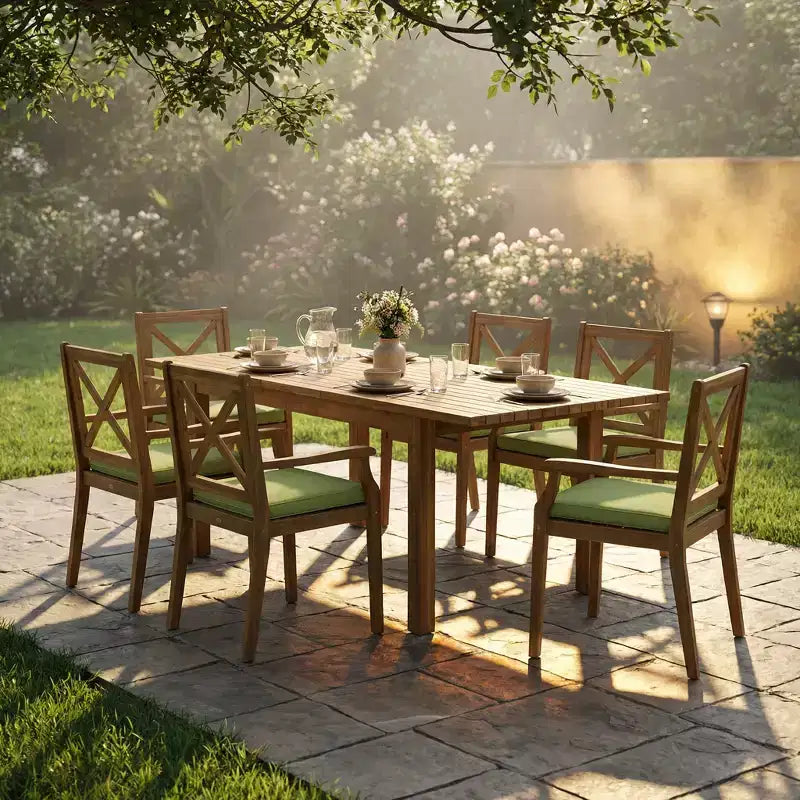 Christopher Knight Home Fiora 7 Piece Rustic Patio Acacia Wood Dining Set with Expandable Table
