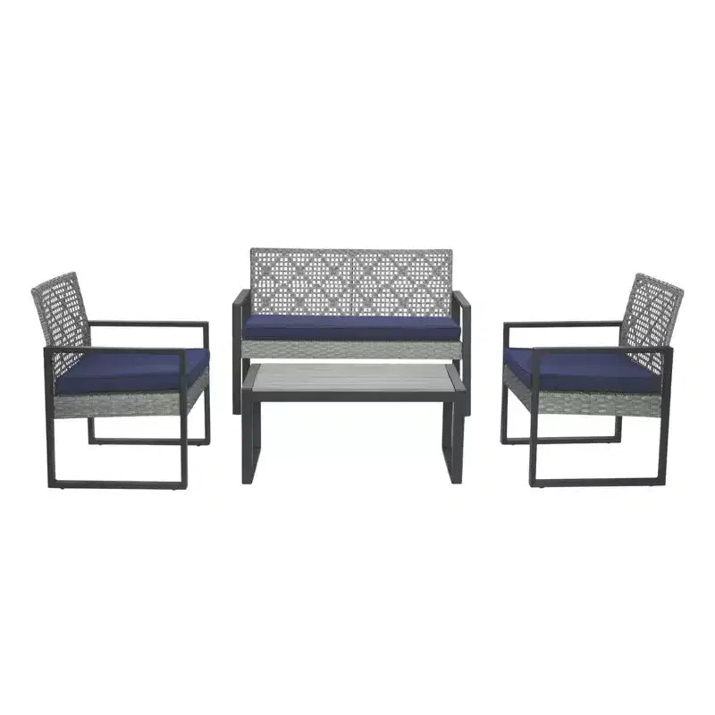 4-Piece Patio Furniture Set Outdoor Acacia Wood Table Top Metal Frame Cushions Balcony Garden Backyard Lawn