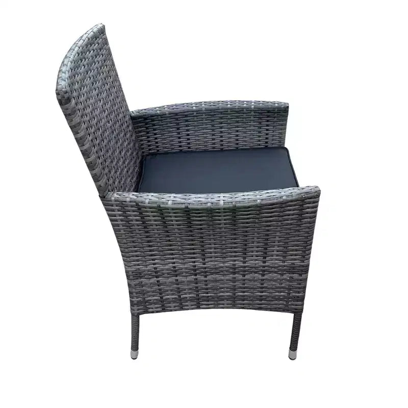 GDFStudio Jayu Modern 9 Piece Metal and PE Rattan Patio Dining Set with Cushion and Glass Tabletop